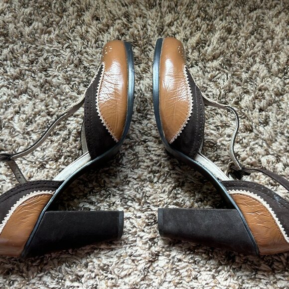 Diesel Neveau 3 3/4" Heels Pumps Size 7 Genuine Leather & Suede Brown Tan Cream - Picture 8 of 13